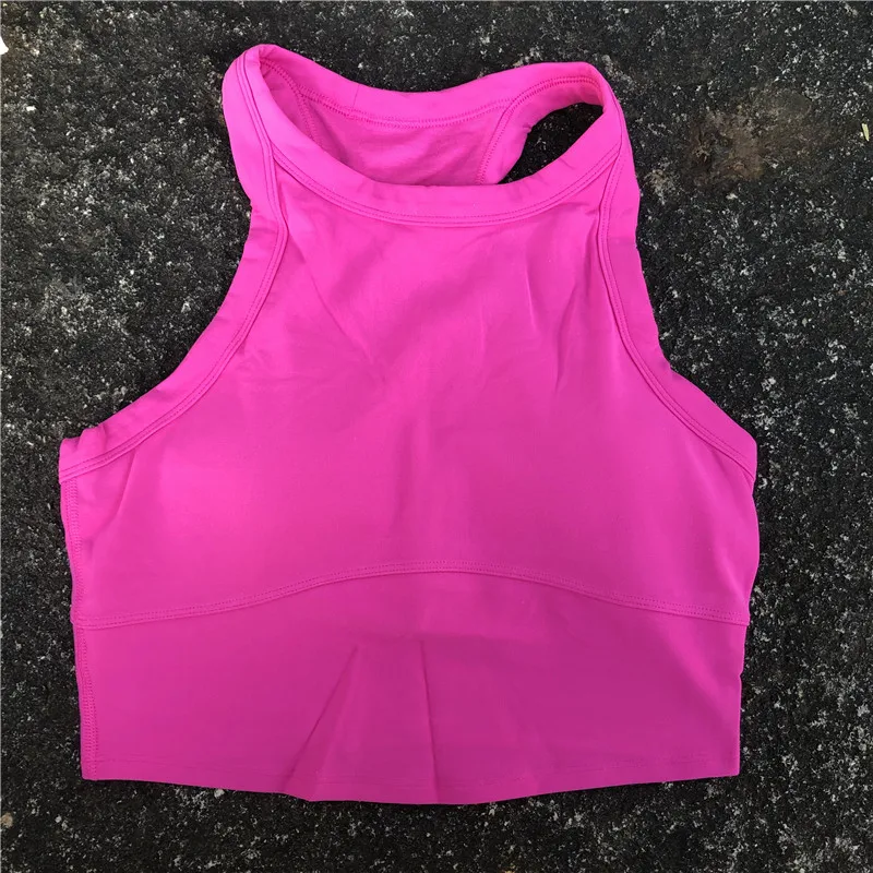 Solid Color Round Neck Fitness Bra Tight Sport Tank Top Comprehensive Training Jog Yoga With Chest Pad Antibacterial Deodorant