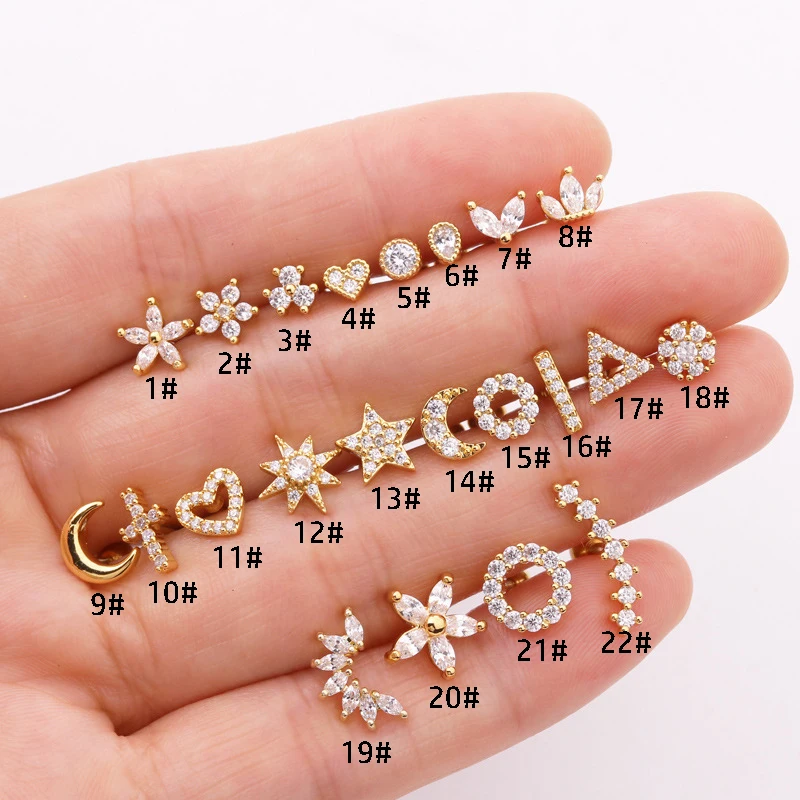 2 шт. серьги-гвоздики из нержавеющей стали с цветком и цирконием для женщин