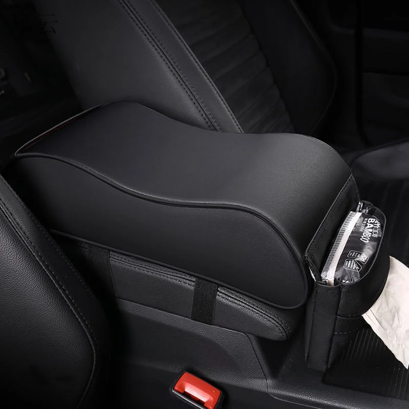 

PU Leather Car Armrest Box Pad Cushion Auto Center Console Arm Rest Seat Box Heightening Soft Pad Hand Support with Storage Bags