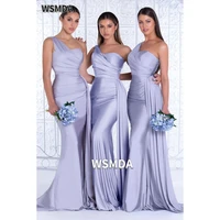 wedding party bridemaid dresses sweetheart one shoulder spandex satin mermaid bridesmaid dresses with zipper