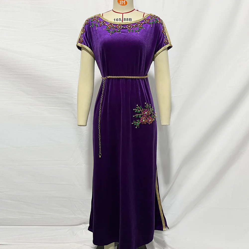 Solid Purple Women Dress Muslim Abaya Dubai Kaftan Islamic Clothing Evening Party Gown Caftan Marocain Djellaba Eid Ramadan