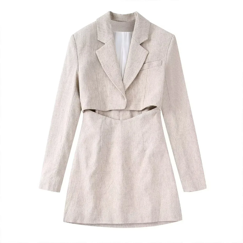 

DiYiG Women 2022 New Fashion Chic Open Design Casual Blazer Dress Retro Lapel Long Sleeve High Waist Female Dress Vestidos Muje
