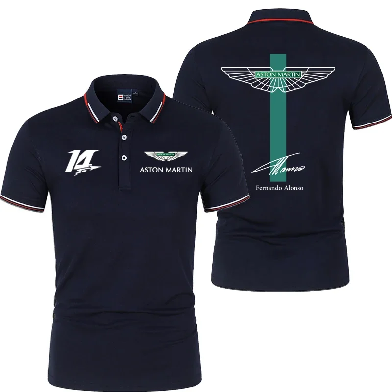 Фото Мужская летняя спортивная рубашка-поло Aston Martin Racing Team Fernando Alonso, модная стильная рубашка-поло №2