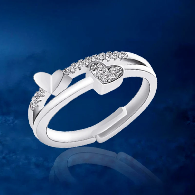 

Opening Adjustable Heart-Shaped Ring For Women Creative Luxury Korean Version Fashion Jewelry Ring Temperament Wholesale Jewelry