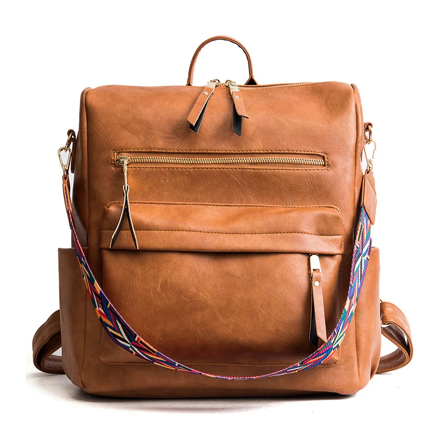 

Retro Large capacity Backpack Women PU Leather Rucksack Women's Knapsack Travel Backpacks Shoulder School Bags Mochila Back Pack