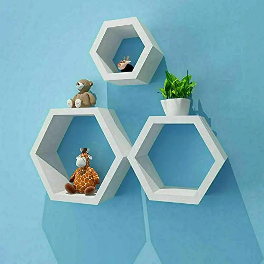 

Hanging Shelf Bookcase Geometric Wall Shelf Hexagon Wood Hanging Shelf Floating Wall Shelves 3er Set for Kitchen Bathroom