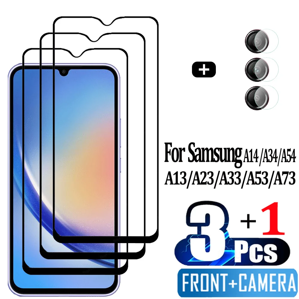 Pelicula,Front Tempered Glass For Samsung Galaxy A14 A34 A54 5G Screen Protector Samsung A53 A73 cristal templado SamsungA34 protector pantalla Samsung A-34 verre trempé Sansung A13 A23 A33 Camera Lens Film A-54 A-53