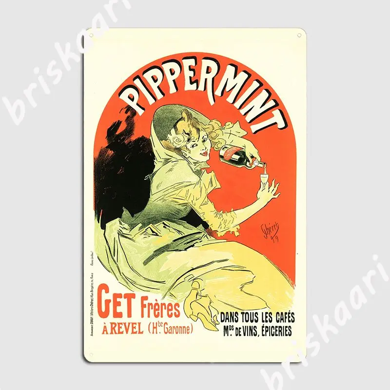 Pippermint Mint Liqueur Aperitif Alcohol Beverage Jules Cheret Vintage French Poster Metal Plaque Kitchen Tin Sign
