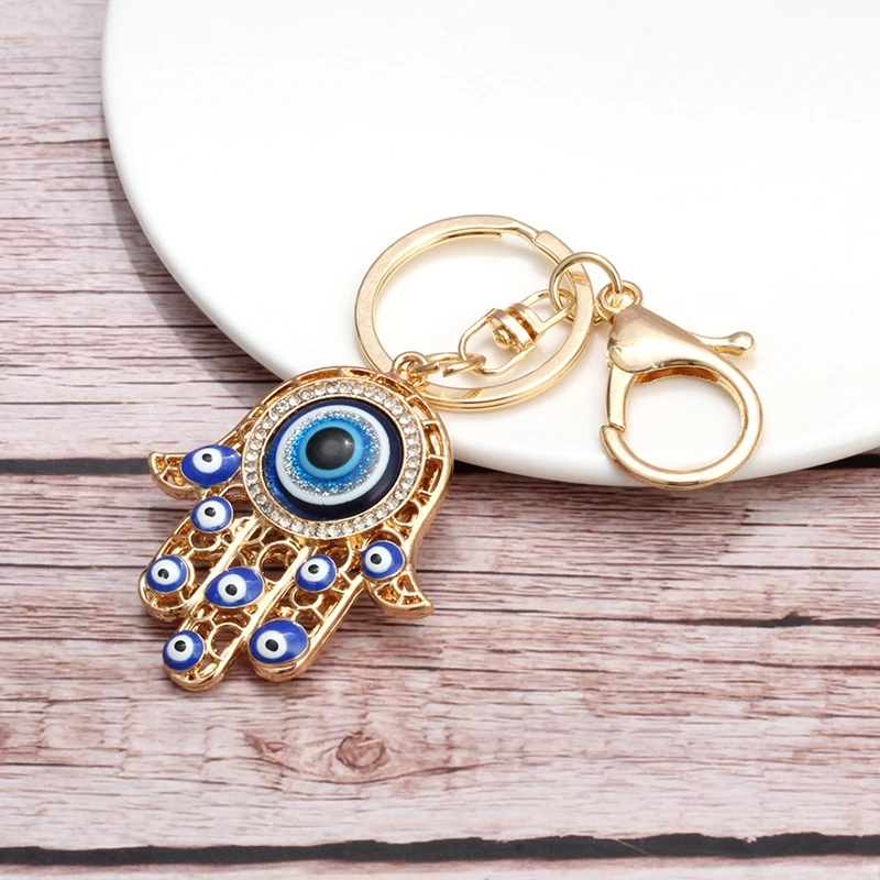 Fashion Fatima Hamsa Hand Keychains Turkish Big Blue Evil Eyes Key Ring Ethnic Style Bag Accessories For Women Men
