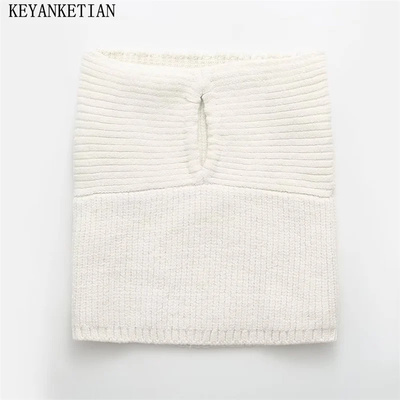 Летний новый женский вязаный корсет KEYANKETIAN жилет с вырезом лодочкой бежевый