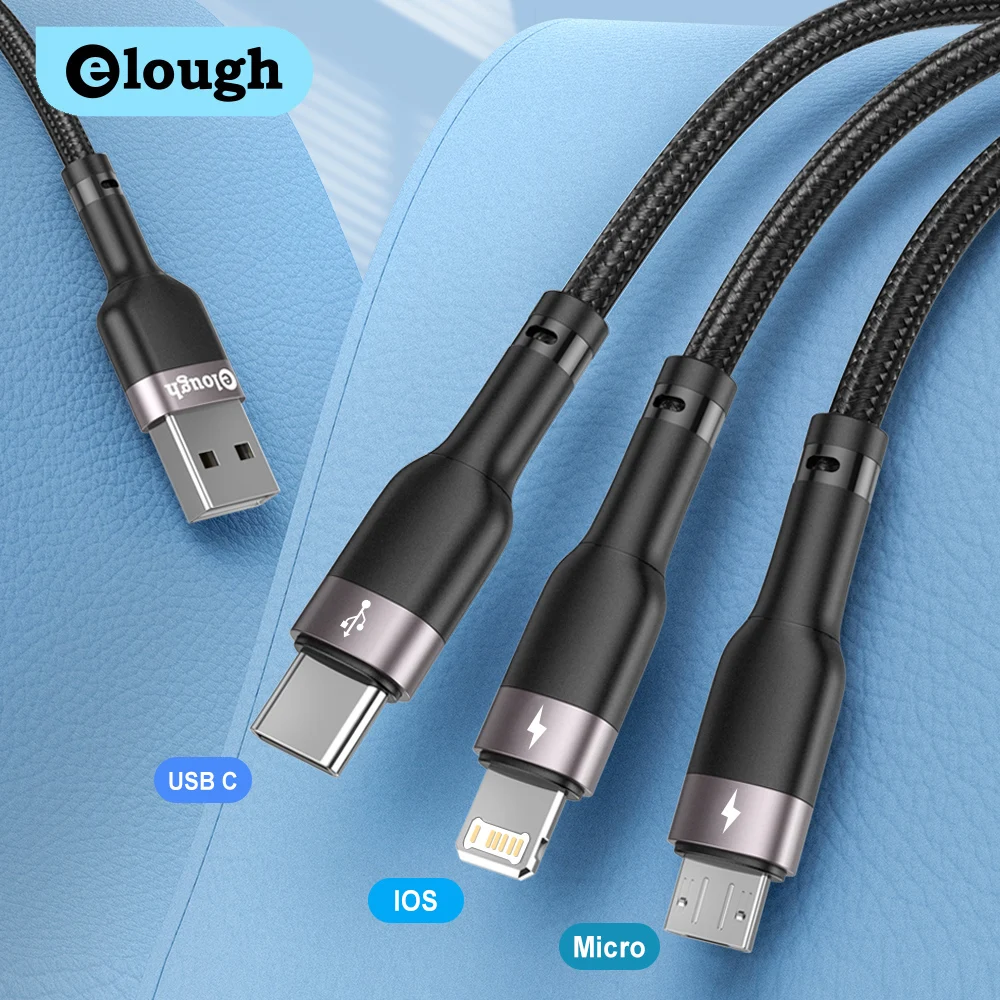 

USB-кабель Elough 3 в 1 с поддержкой быстрой зарядки, 3,5 А，Elough 3 в 1 USB-кабель 3.5A Кабель Micro USB Type C для быстрой зарядки для iPhone 13 12 11 Pro Xiaomi Huawei Samsung USB-каб...
