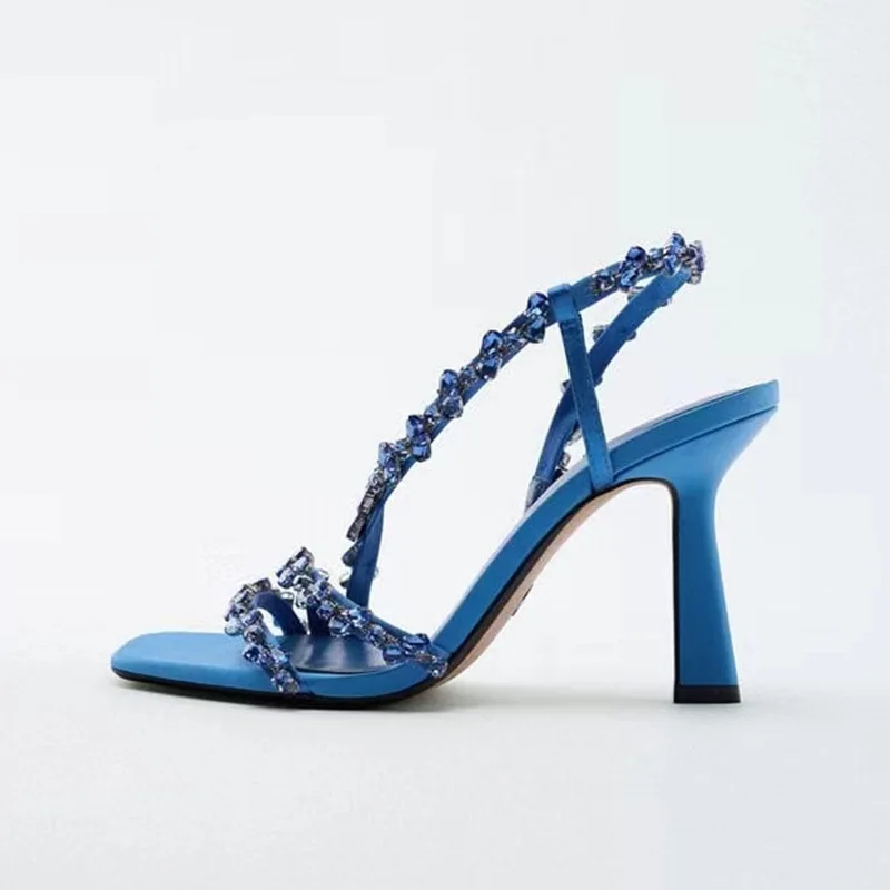 Сандалии женские на высоком каблуке роскошные элегантные босоножки с камнями