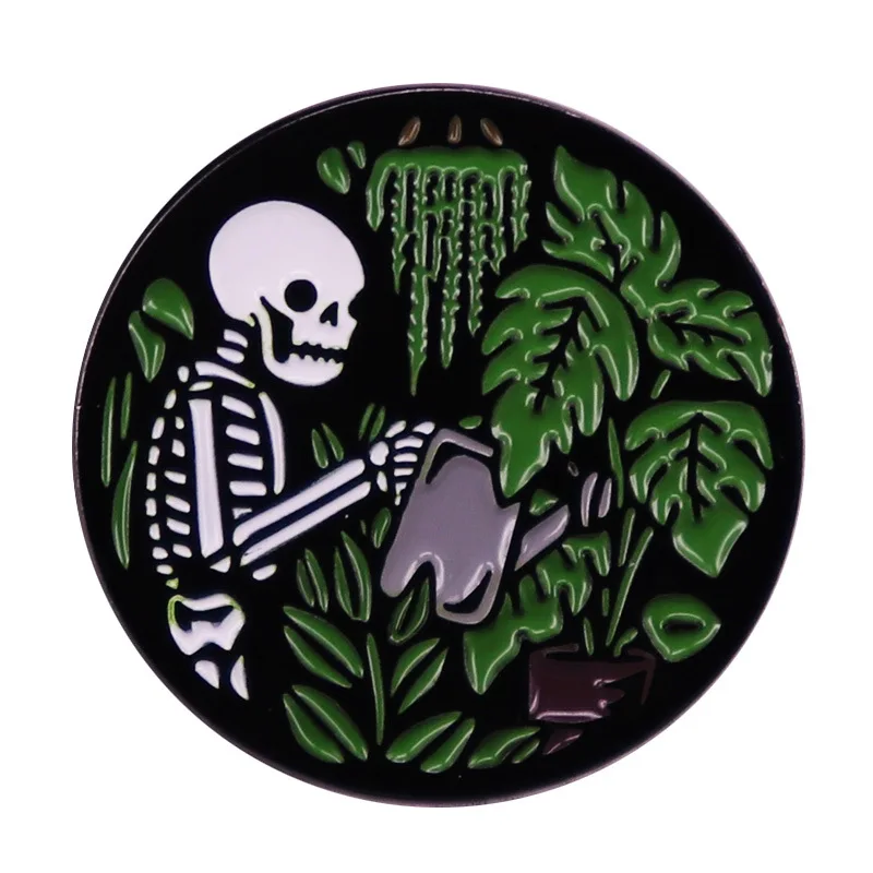 

C3165 You Make Me Feel Alive Plant Enamel Brooch Pin Skull Watering Plants Lapel Pins Badges Plant lovers Jewelry Accessories