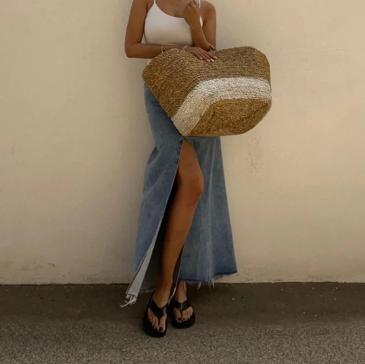 Женская осенне-зимняя длинная джинсовая юбка с высокой талией