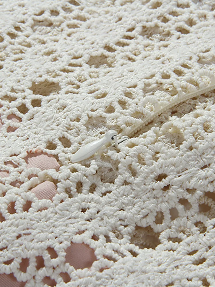 DEAT Элегантное платье с вышивкой кружево ажурные цветы жемчуг пуговицы тонкие