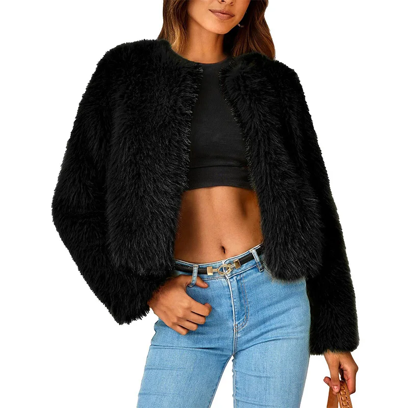 

Women Thick Short Plush Faux Fur Overcoat Cardigan Short Coat Jacket Outerwear Warm Winter Long Sleeve Fuzzy
