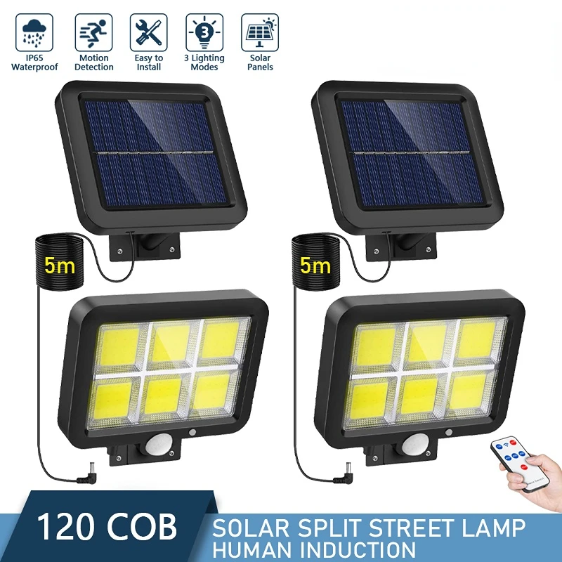 

Уличная Светодиодная лампа 120 COB на солнечной батарее, Настенные светильники с 3 режимами, водонепроницаемые светсветильник льники с пассив...