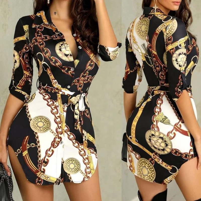 

Amazon European and American Butterfly Skirt 2019New Autumn and Winter Fashion Sexy Gold Necklace Skirt Printed Dress