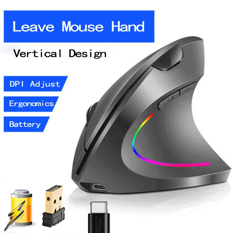 

Sale Genuine Factory Wireless Mouse Vertical Mouse Ergonomic Optical 800/1200/1600/2400 DPI 6 Buttons Mause for Windows OS