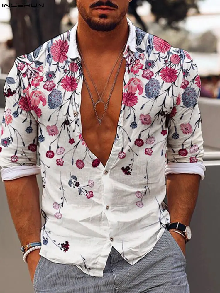 

Stylish Well Fitting Men's Sexy Printing Blouse Male Long Sleeves Casual Printing All-match Lapel Shirts S-5XL INCERUN Tops 2022