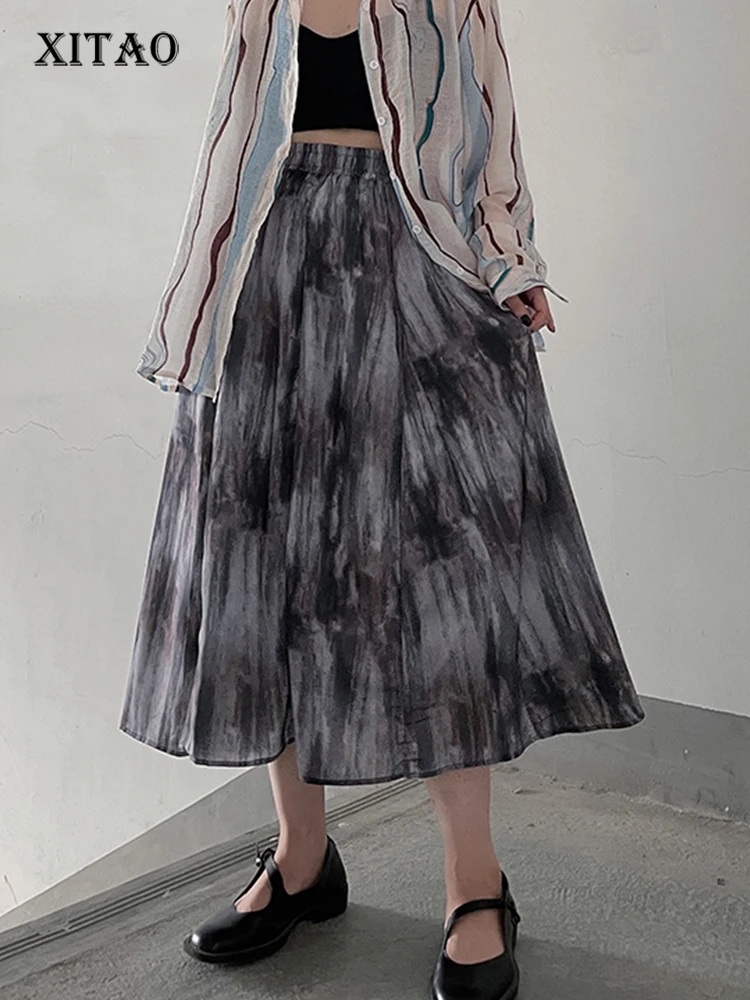 

XITAO Pleated Casual Skirt Women Korea 2022 Summer New Arrival Personality Fashion Loose Elastic Waist All Match Skirt WMD7147