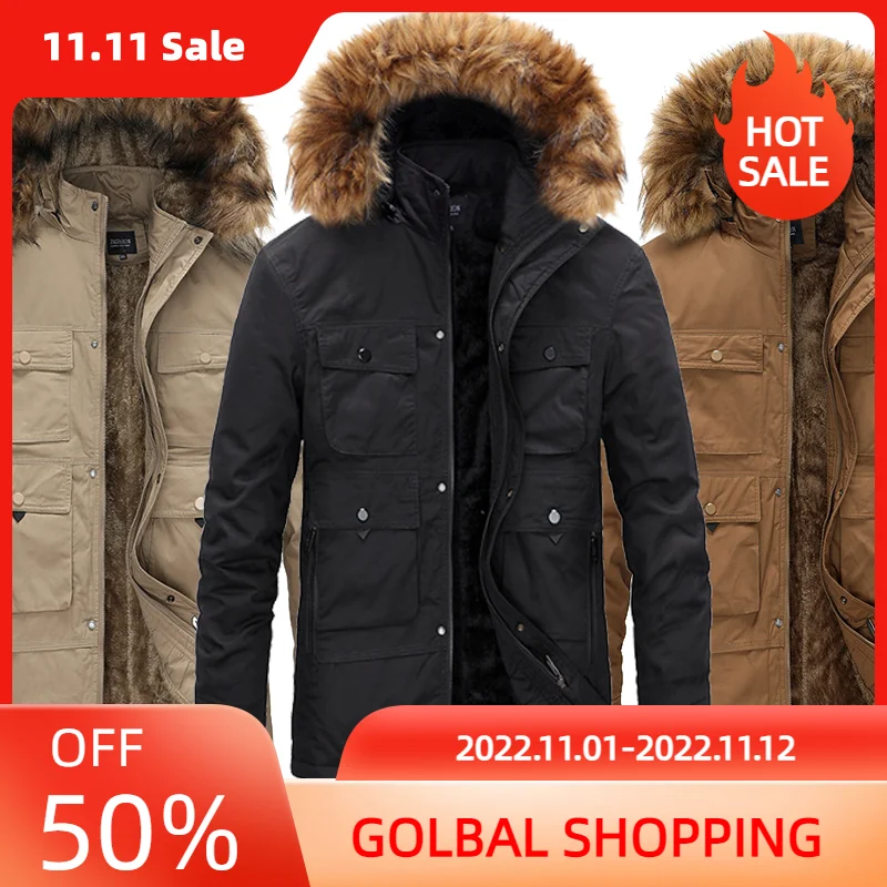 100% Cotton Men Fleece Hooded Down Jacket Winter Mens Thicken Warm Fashion Parkas Coat jaqueta masculina