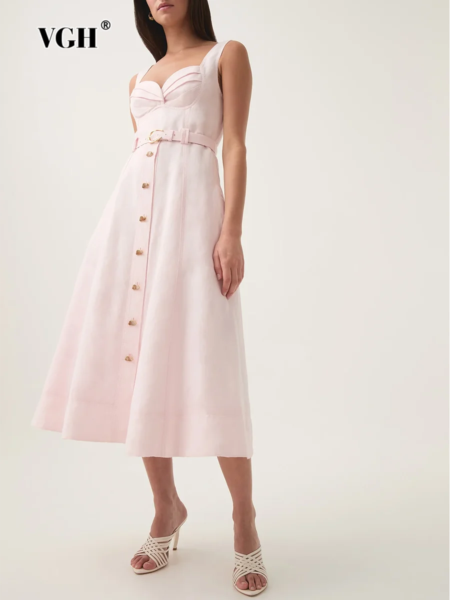 VGH элегантные однотонные платья для женщин с квадратным воротником без рукавов и