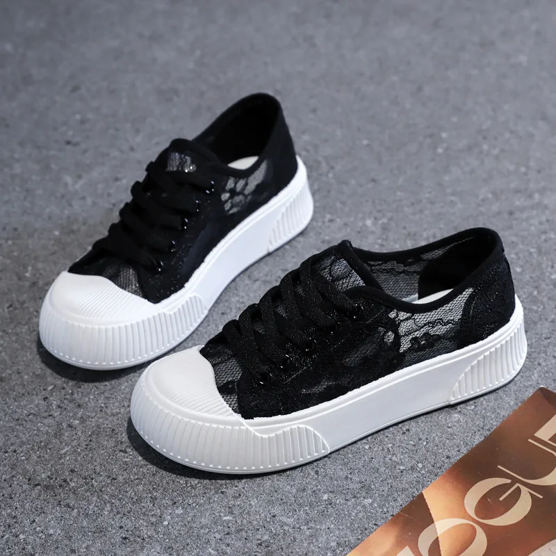 2023 Summer Women Lace Casual Shoes Woman Breathable Mesh Sneakers Flats Platform Floral Loafers Comfort Shallow Walking Shoes
