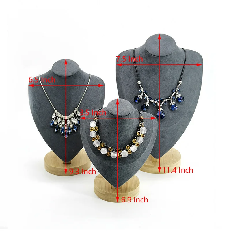 Модное ожерелье из бамбука и бархата серого цвета с подставкой | Украшения