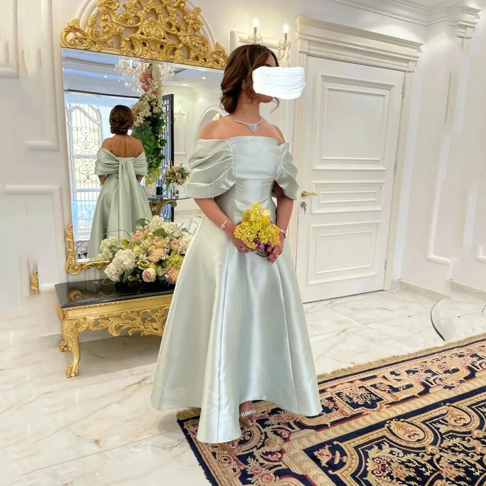 

Doymeny Sky Blue Saudi Arabia Prom Dresses Formal Off Shoulder Women Evening Party Gowns Ankle Length Long Celebrity Dinner Gown