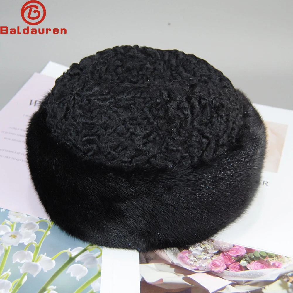2023 Real Genuine Mink With Wool Hat Winter Russian Women Men's Warm Caps Whole Piece Mink Sheep Fur Hats Casual Outdoor Mink Ha