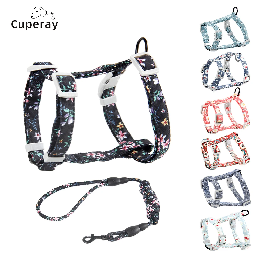 Adjustable Cat Harness Cotton Strap Collar with Leash,Cats Outdoor Walking Escape Proof H-Shaped Vest for Large Small Cats,dogs
