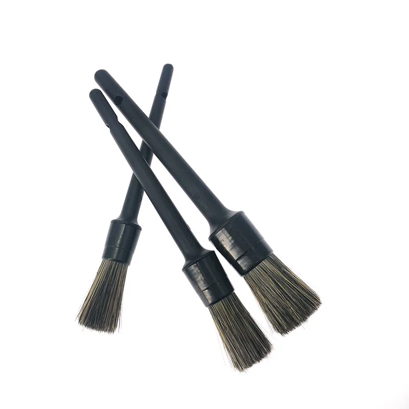 

3 Pcs Natural Boar Hair Car Detailing Brush Set Soft Bristle Car Cleaning Brush Kits Atuo Tire Wheel Wash Exterior Accessories