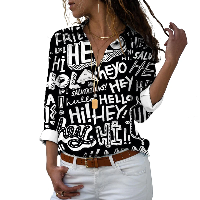 Chemise boutonnée à simple boutonnage pour femme manches longues coupe couvertes impression 3D Minnie Harajuku revers-decon