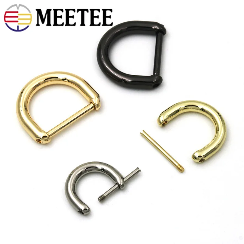 Meetee 5/10pcs ID13/16/20/25mm Metal D Ring Buckle Bags Ring Screw Replace Hanging Hook DIY Luggage Decor Buckles Hardware Parts