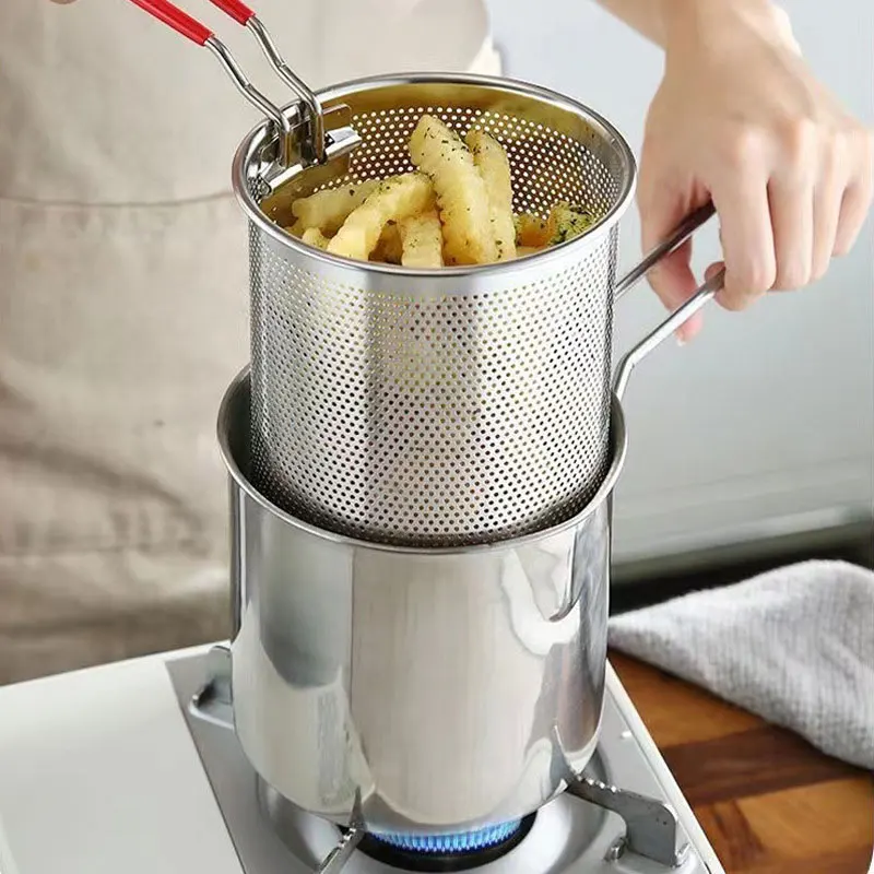 

1200ml Deep Frying Pot 304 Stainless Steel Fryer With Strainer Basket French Fries Boil Noodles Hot Milk Kitchen Cooking Tool