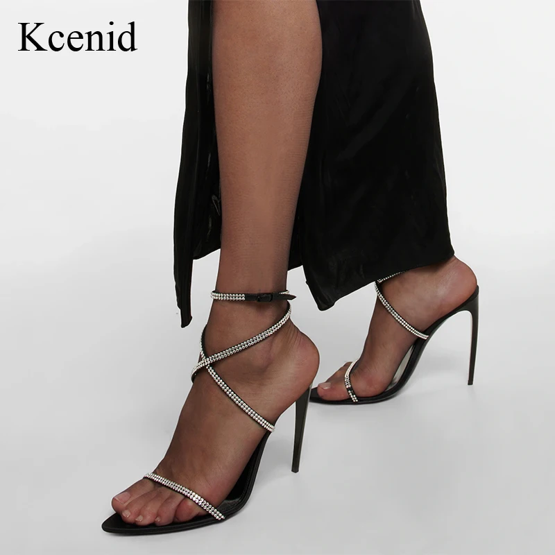 

Женские босоножки со стразами Kcenid, летние вечерние туфли под платье, женские пикантные туфли с открытым носком, на тонком каблуке-шпильке, сандалии 2023