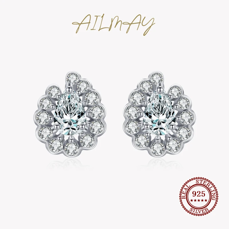 

Ailmay Real 925 Sterling Silver Luxury Geometric Dazzling Cz Stud Earrings For Women Girls Fashion Party Accessories Jewelry