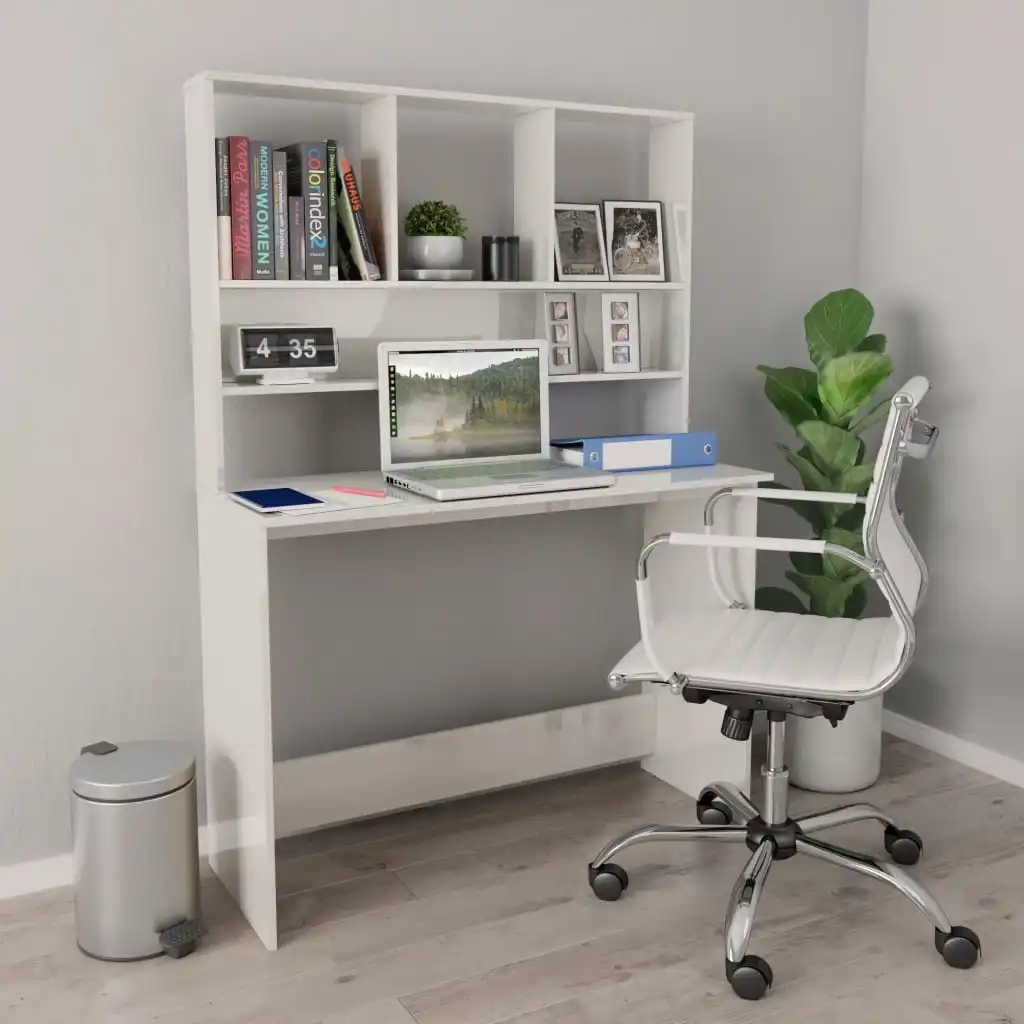 

Desktop with shelving bright white 110x45x157 cm chipboard
