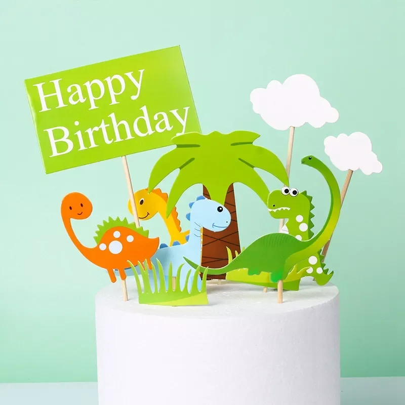 

Cartoon Dinosaur Cake Toppers Coconut Tree Happy Birthday Cake Decoration Kids Dinosaur Birthday Party Supplies Cake Accessories