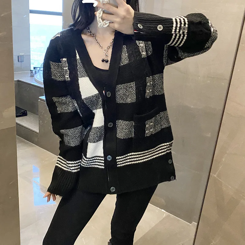 Industry Knitted Cardigan Women's 2023 Spring Korean Version Loose Thick Thick Lazy Style Tb Style Sweater Jacket Net Celebrity