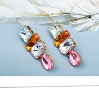 wholesale colorful rhinestone long drop earrings high quality fashion geometric clear crystals jewelry accessories for women