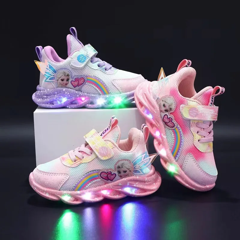 Fashion Disney LED Lighted Children Casual Shoes Glowing Lovely Cute Kids Shoes Frozen High Quality Toddlers Girls Sneakers