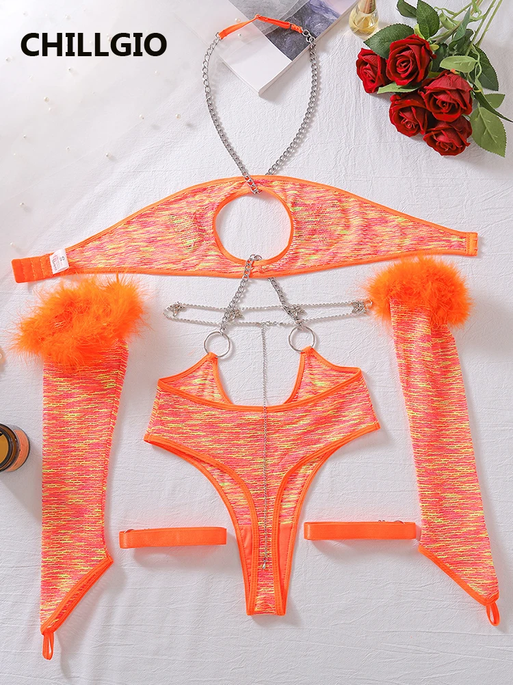 CHILLGIO женские блестящие боди с бриллиантовой цепочкой полые цельные