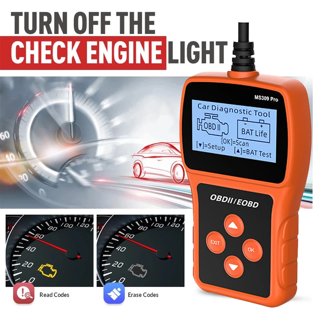 

MS309PRO OBD2 Scanner Diagnostic Tool Battery Tester Car Fault Code Reader Automotive Engine Tester Analyzer 2.4" Display