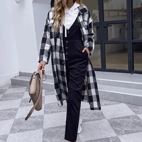 womens slim long sleeved ladies overcoat jacket 2021 autumn and winter fashion new lapel black and white plaid windbreaker