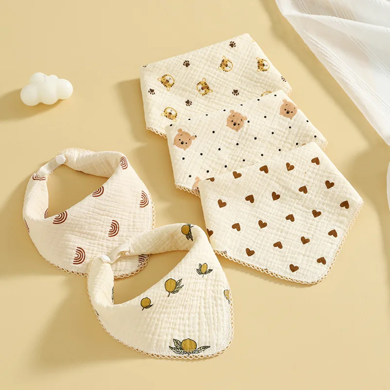 Baby Muslin Bibs Dual Use Triangle Soft Cotton Lace Burp Cloth Saliva Towel Apron Bandana Scarf for Boys Girls Feeding Drool Bib