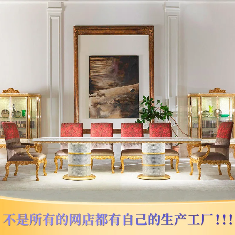 

Large dining table French table villa dining table European shell parquet solid wood dining table furniture customization