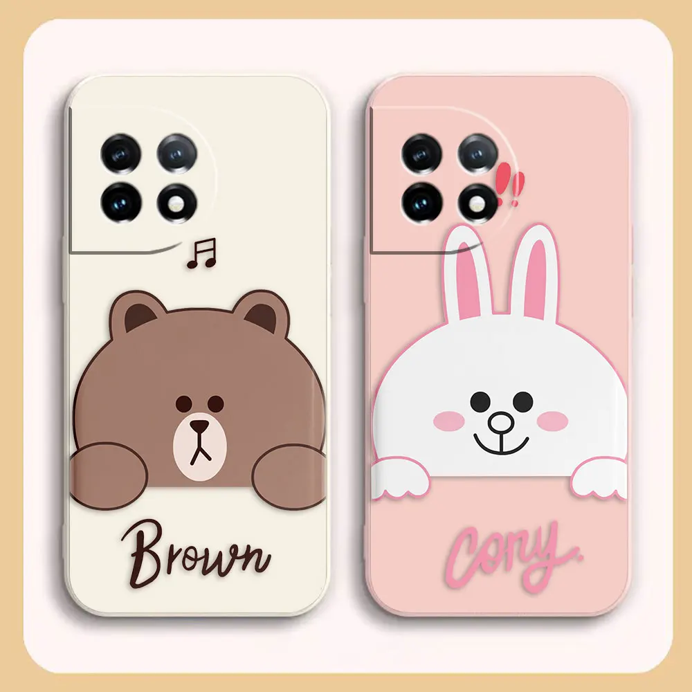Phone Case For Oneplus 11 10 9 9R 9RT 8 8T 7 7T 5 5T 6 ACE 2V NORD Pro Liquid Case Cover Funda Cqoue Shell Capa Cute Brown Bear