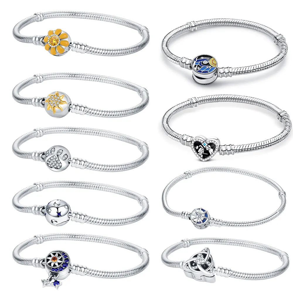 Серебряный браслет с сердечком Солнца и Луны